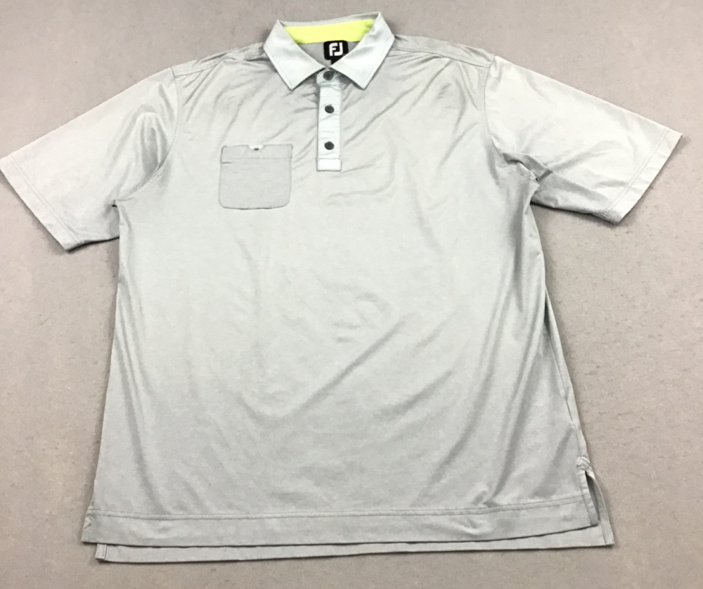 FootJoy Polo Shirt Men Large Gray Solid Golfer Short Sleeve Collar Pocket L